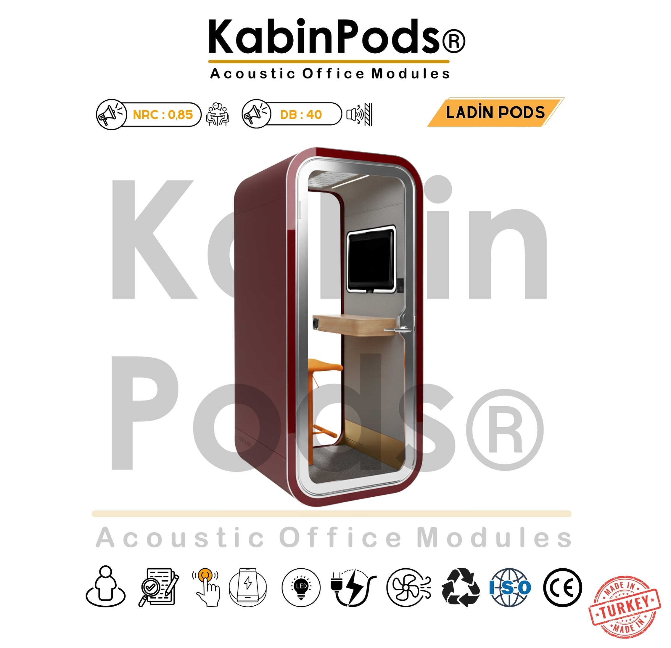 Akustik Telefon Kabini tek kişilik ofis kabini